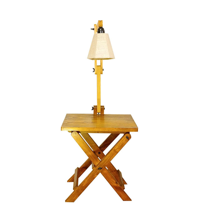 Regis Wooden Floor Lamp with Brown Base and Jute Fabric Lampshade - WoodenTwist