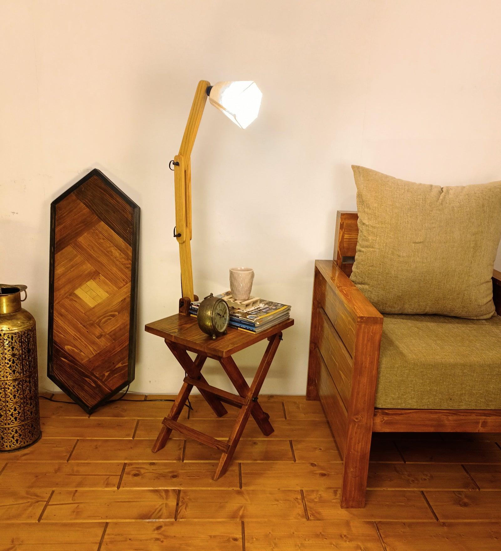 Regis Wooden Floor Lamp with Brown Base and Jute Fabric Lampshade - WoodenTwist