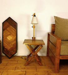 Regis Wooden Floor Lamp with Brown Base and Jute Fabric Lampshade - WoodenTwist