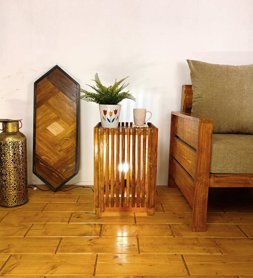 Renard Wooden Floor Lamp with Brown Base and Jute Fabric Lampshade - WoodenTwist