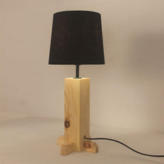 Rocket Beige Wooden Table Lamp with Black Fabric Lampshade - WoodenTwist