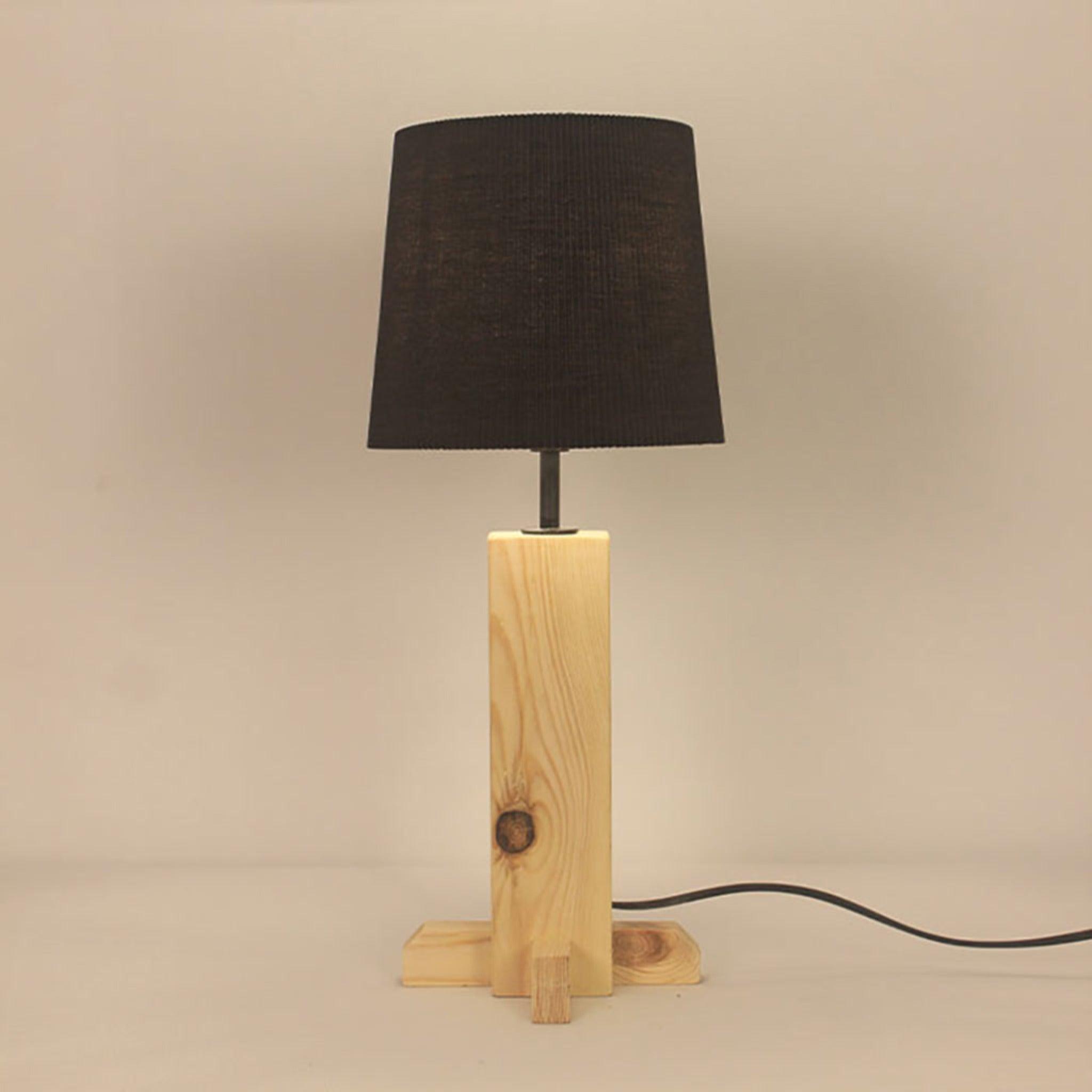 Rocket Beige Wooden Table Lamp with Black Fabric Lampshade - WoodenTwist