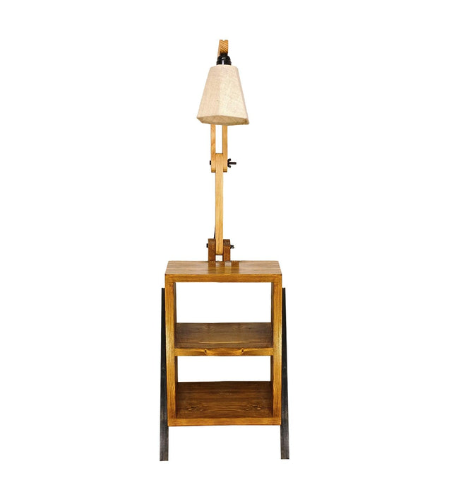 Ronan Wooden Floor Lamp with Brown Base and Jute Fabric Lampshade - WoodenTwist