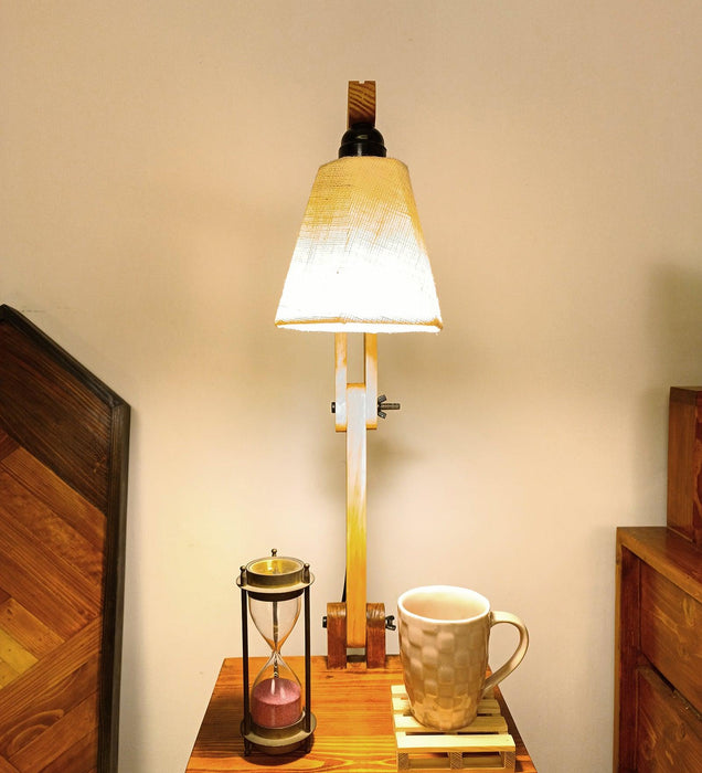 Ronan Wooden Floor Lamp with Brown Base and Jute Fabric Lampshade - WoodenTwist