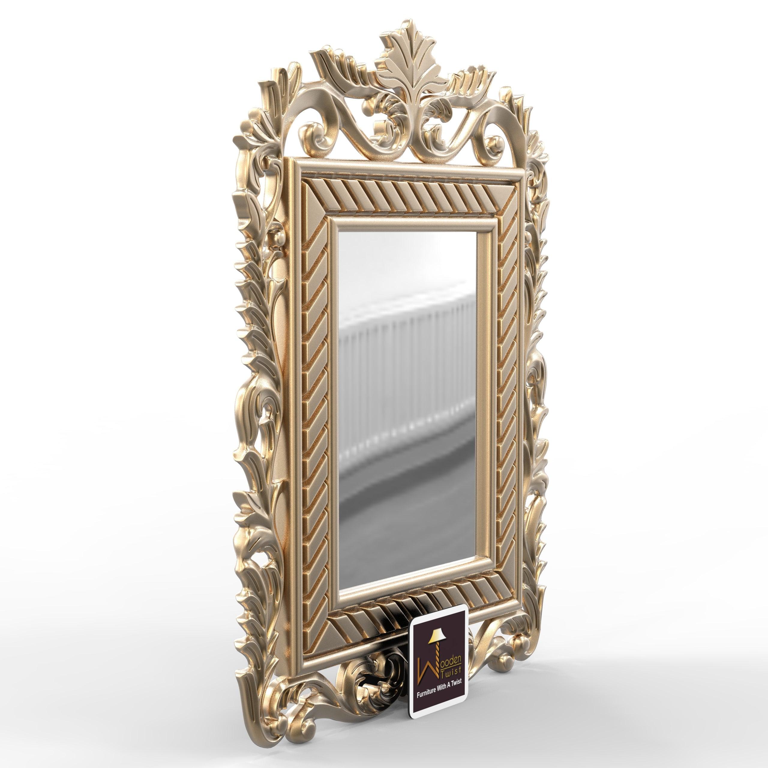 Wooden Carved Mirror (Golden) - WoodenTwist