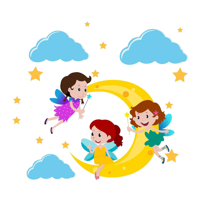 Little Angel Fairy Girls with Moon & Stars Wall Sticker - WoodenTwist