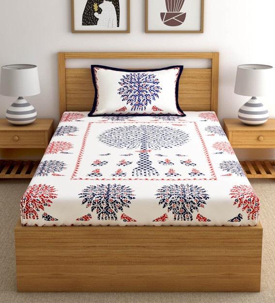 Fabrahome Rajasthani Jaipuri Cotton Single Bed Sheets with One Pillow Cover - WoodenTwist