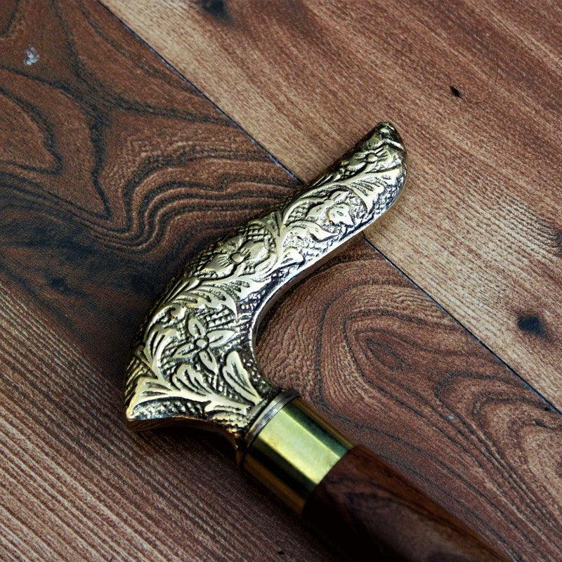 Handcrafted Sheesham Wood Walking Stick With Brass Handle - WoodenTwist