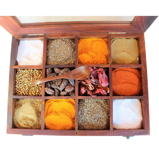 Handcrafted Sheesham Wood Spice Box - WoodenTwist