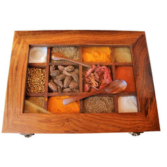 Handcrafted Sheesham Wood Spice Box - WoodenTwist