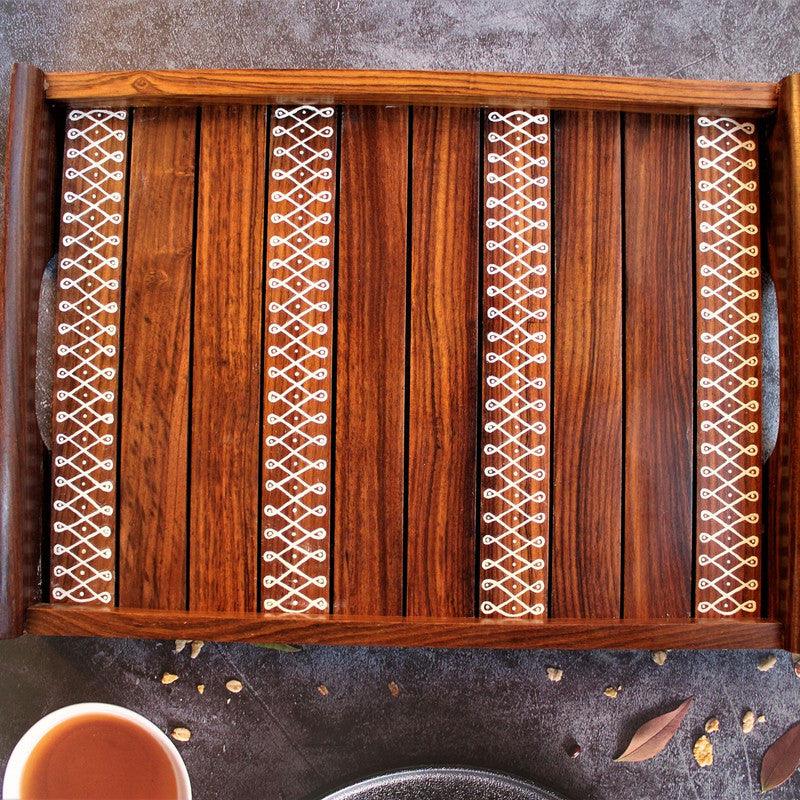 Kolam Inspired Hand Painted Wooden Serving Tray Set - WoodenTwist