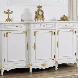 Wooden Twist Embellished Style Teak Wood Sideboard Cabinet ( Golden Leaf ) - WoodenTwist