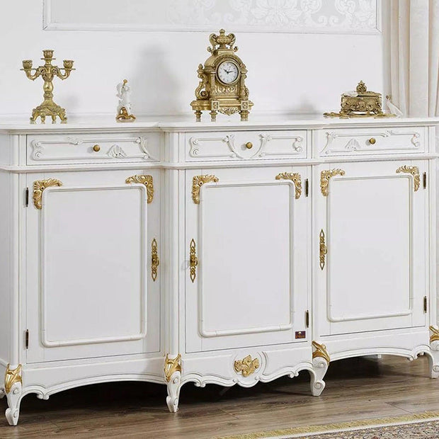 Wooden Twist Embellished Style Teak Wood Sideboard Cabinet ( Golden Leaf ) - WoodenTwist