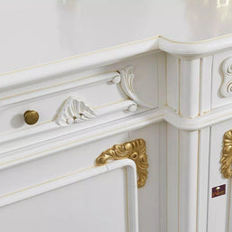 Wooden Twist Embellished Style Teak Wood Sideboard Cabinet ( Golden Leaf ) - WoodenTwist