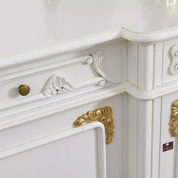 Wooden Twist Embellished Style Teak Wood Sideboard Cabinet ( Golden Leaf ) - WoodenTwist