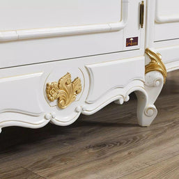 Wooden Twist Embellished Style Teak Wood Sideboard Cabinet ( Golden Leaf ) - WoodenTwist