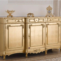 Wooden Twist Auspicious Style Teak Wood Sideboard Cabinet ( Golden ) - WoodenTwist