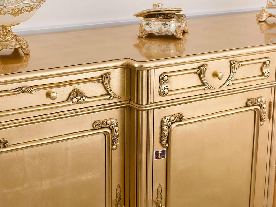 Wooden Twist Auspicious Style Teak Wood Sideboard Cabinet ( Golden ) - WoodenTwist