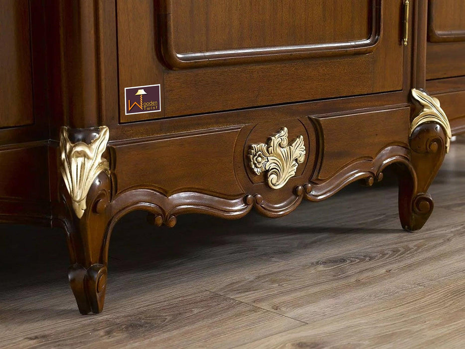 Wooden Twist Slang Style Teak Wood Sideboard Cabinet ( Golden Leaf ) - WoodenTwist