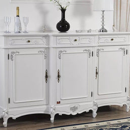 Wooden Twist Emblazon Style Teak Wood Sideboard Cabinet ( Silver Leaf ) - WoodenTwist