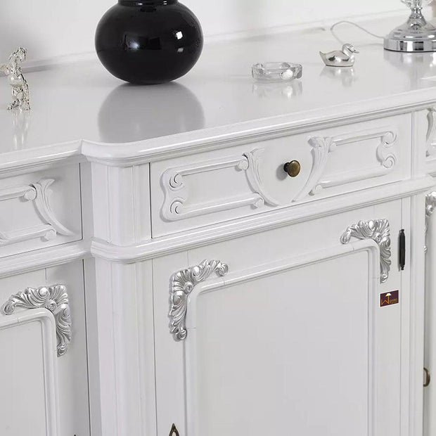 Wooden Twist Emblazon Style Teak Wood Sideboard Cabinet ( Silver Leaf ) - WoodenTwist