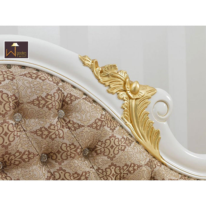 Hand Carved Baroque Style Ivory White And Gold Leaf Chaise Lounge - WoodenTwist