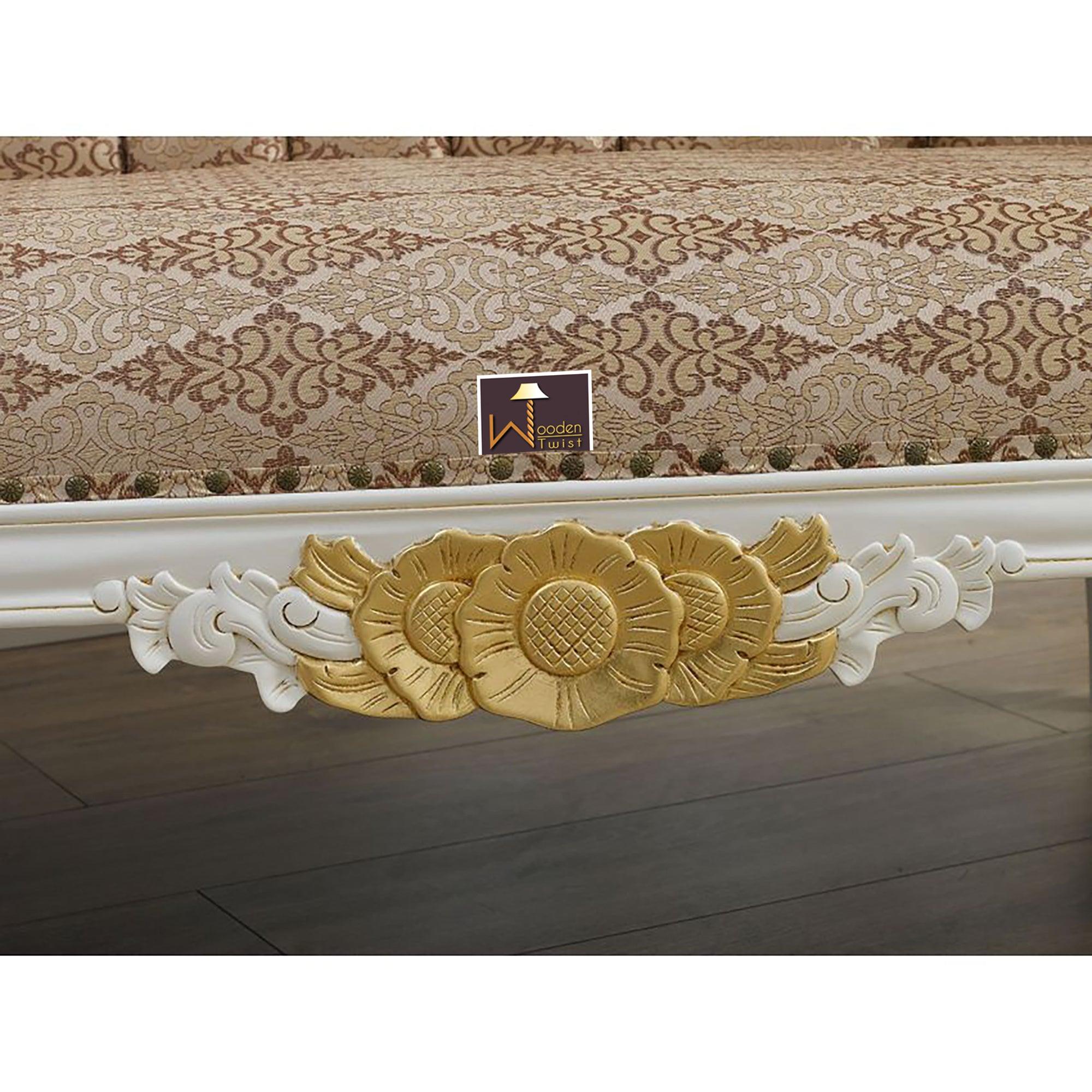 Hand Carved Baroque Style Ivory White And Gold Leaf Chaise Lounge - WoodenTwist