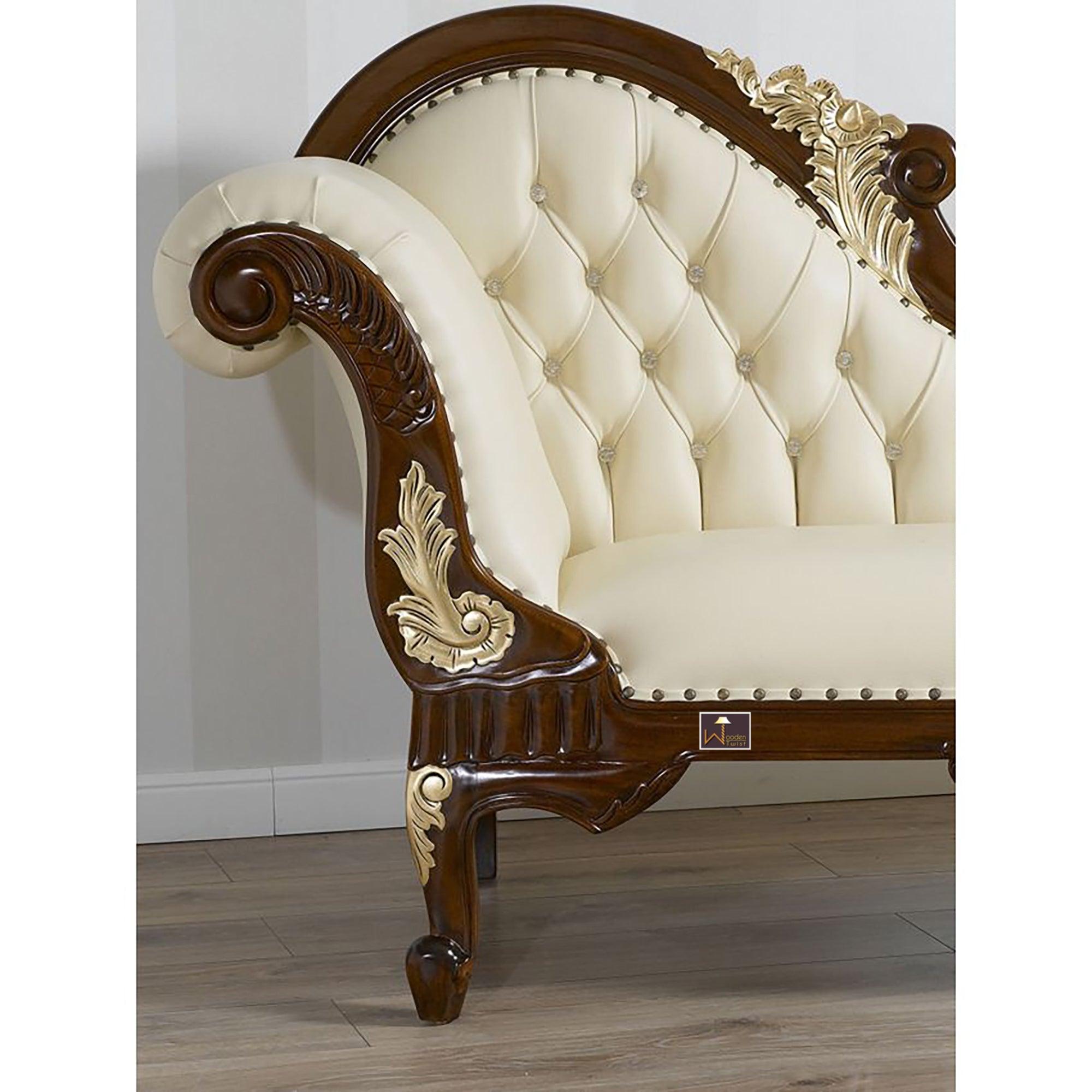 Radiant Teak Wood Handcrafted Deewan Chaise Lounge (Honey Finish Couch) - WoodenTwist