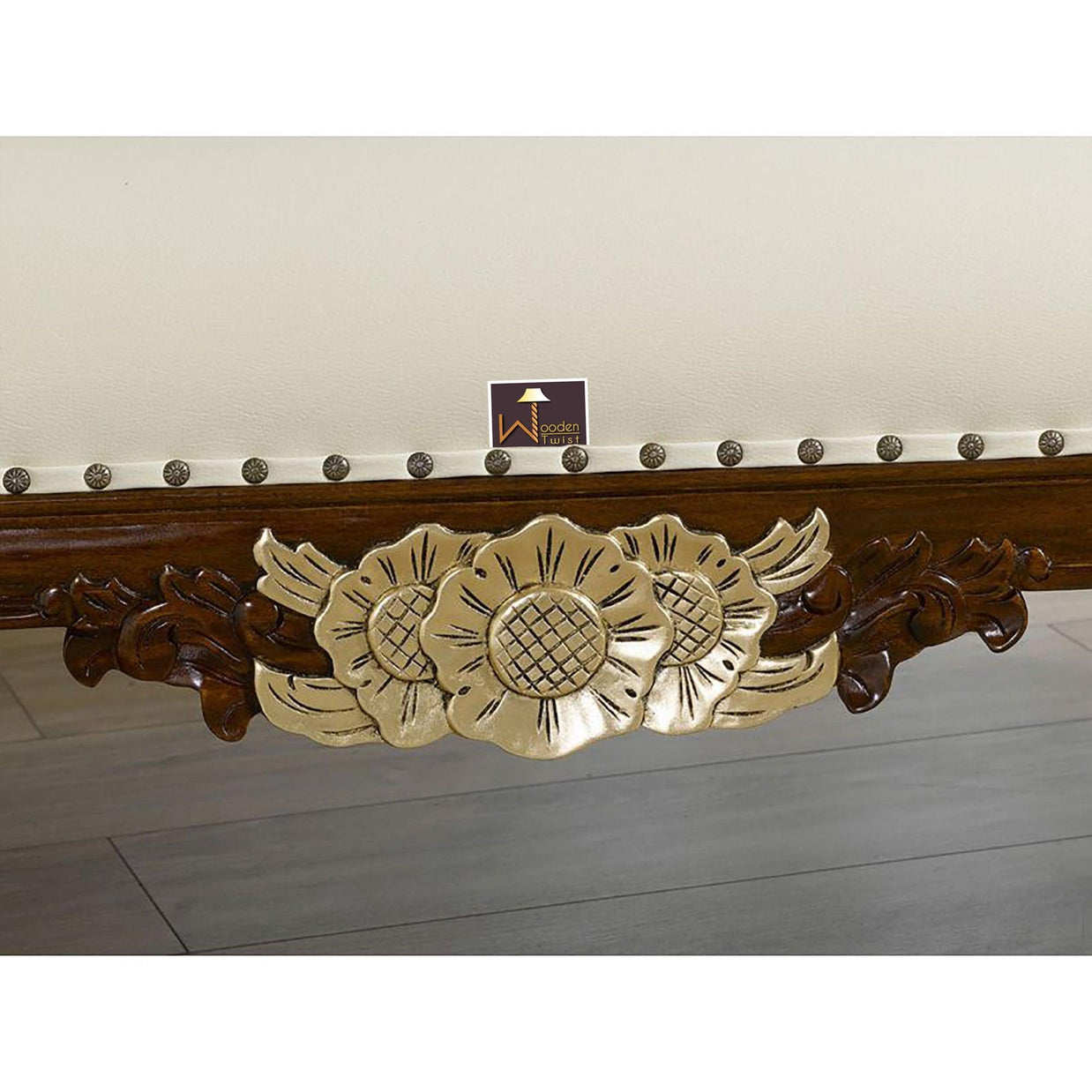 Radiant Teak Wood Handcrafted Deewan Chaise Lounge (Honey Finish Couch) - WoodenTwist