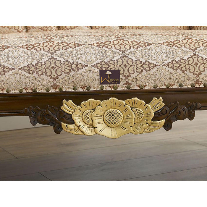 Hand Carved Teak Wood Baroque Style Chaise Longue Sofa Walnut and Gold Leaf - WoodenTwist