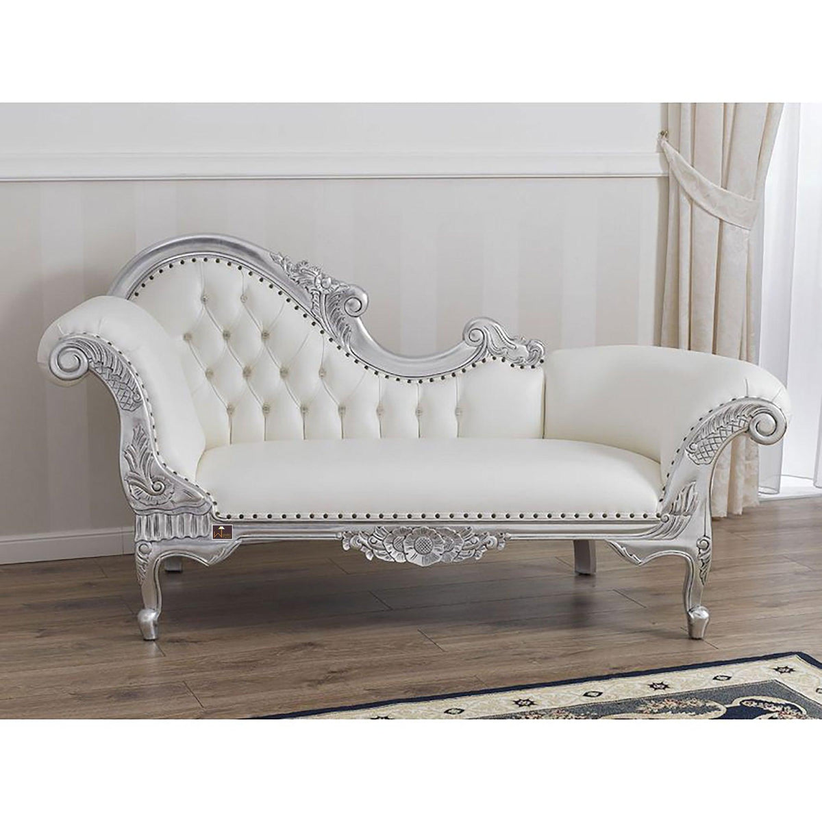 Posh Teak Wood Handcrafted Deewan Chaise Lounge (Silver) - WoodenTwist