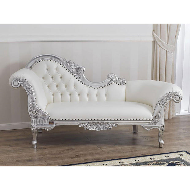 Posh Teak Wood Handcrafted Deewan Chaise Lounge (Silver) - WoodenTwist