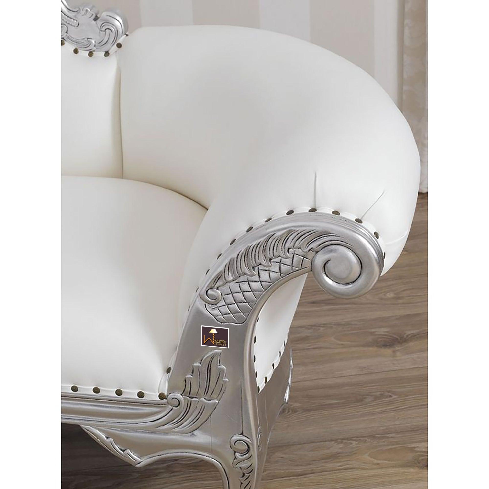 Posh Teak Wood Handcrafted Deewan Chaise Lounge (Silver) - WoodenTwist