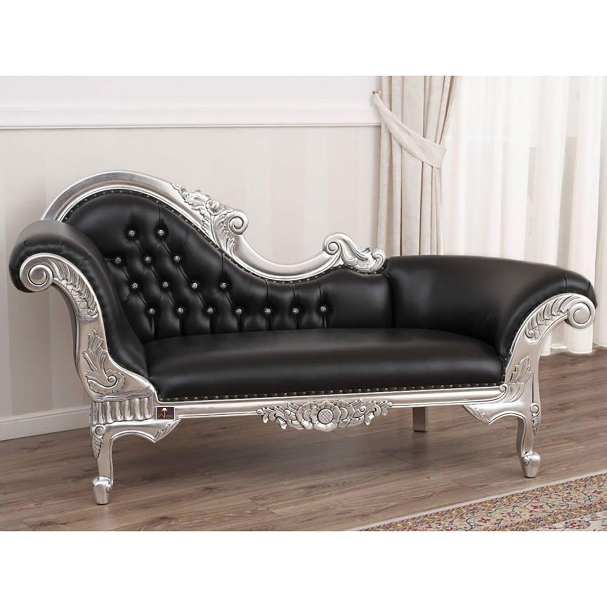 Hand-Carved Teak Wood Chaise Longue