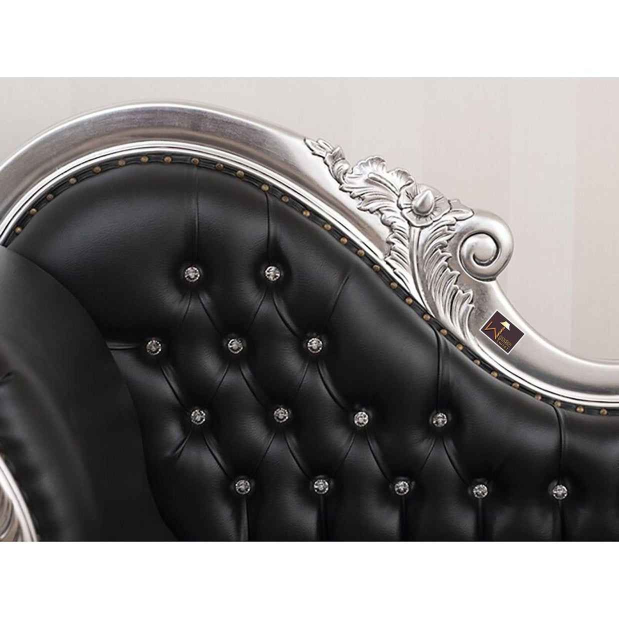 Hand Carved Modern Baroque Style Chaise Longue Silver Leaf (Black) - WoodenTwist