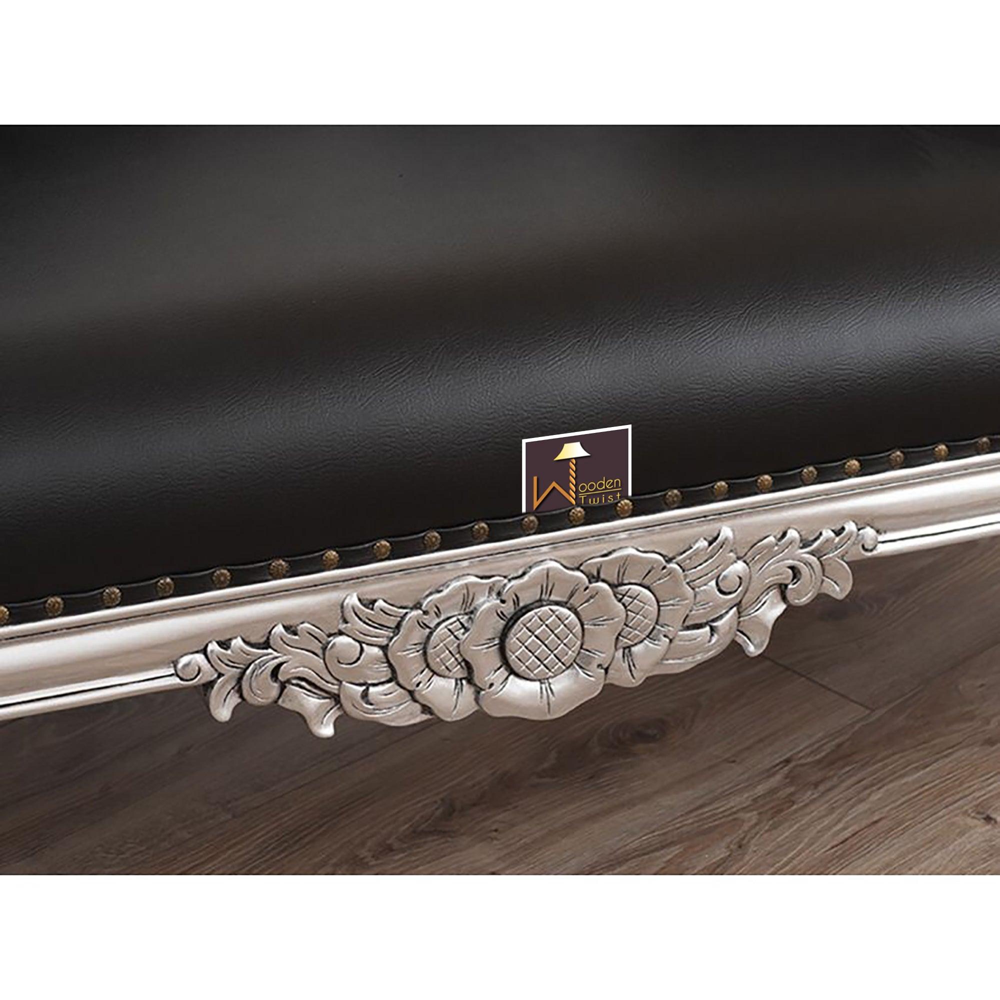 Hand Carved Modern Baroque Style Chaise Longue Silver Leaf (Black) - WoodenTwist