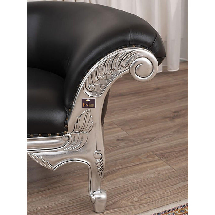 Hand Carved Modern Baroque Style Chaise Longue Silver Leaf (Black) - WoodenTwist