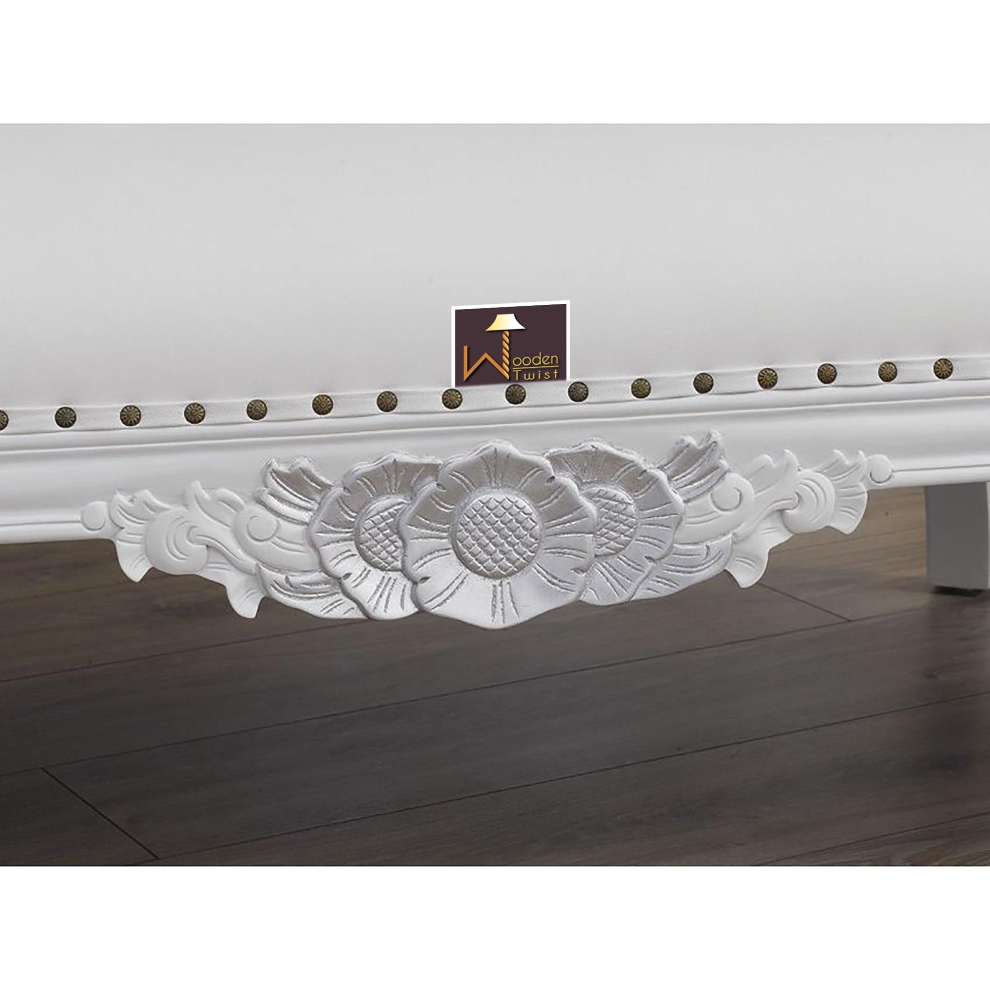 Wooden Hand Carved Modern Baroque Style Chaise Longue Sofa White Lacquered And Silver Leaf - WoodenTwist