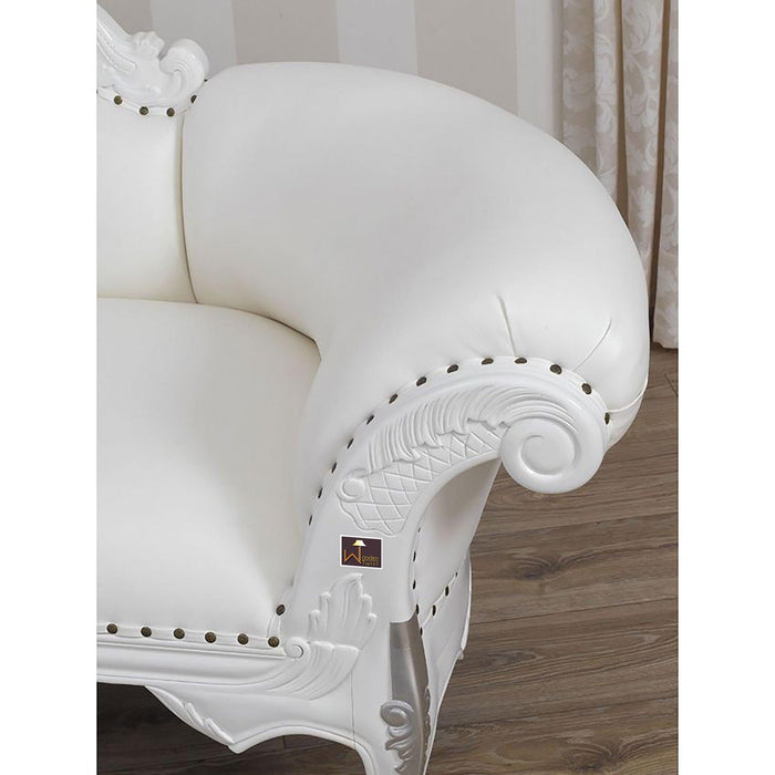 Wooden Hand Carved Modern Baroque Style Chaise Longue Sofa White Lacquered And Silver Leaf - WoodenTwist
