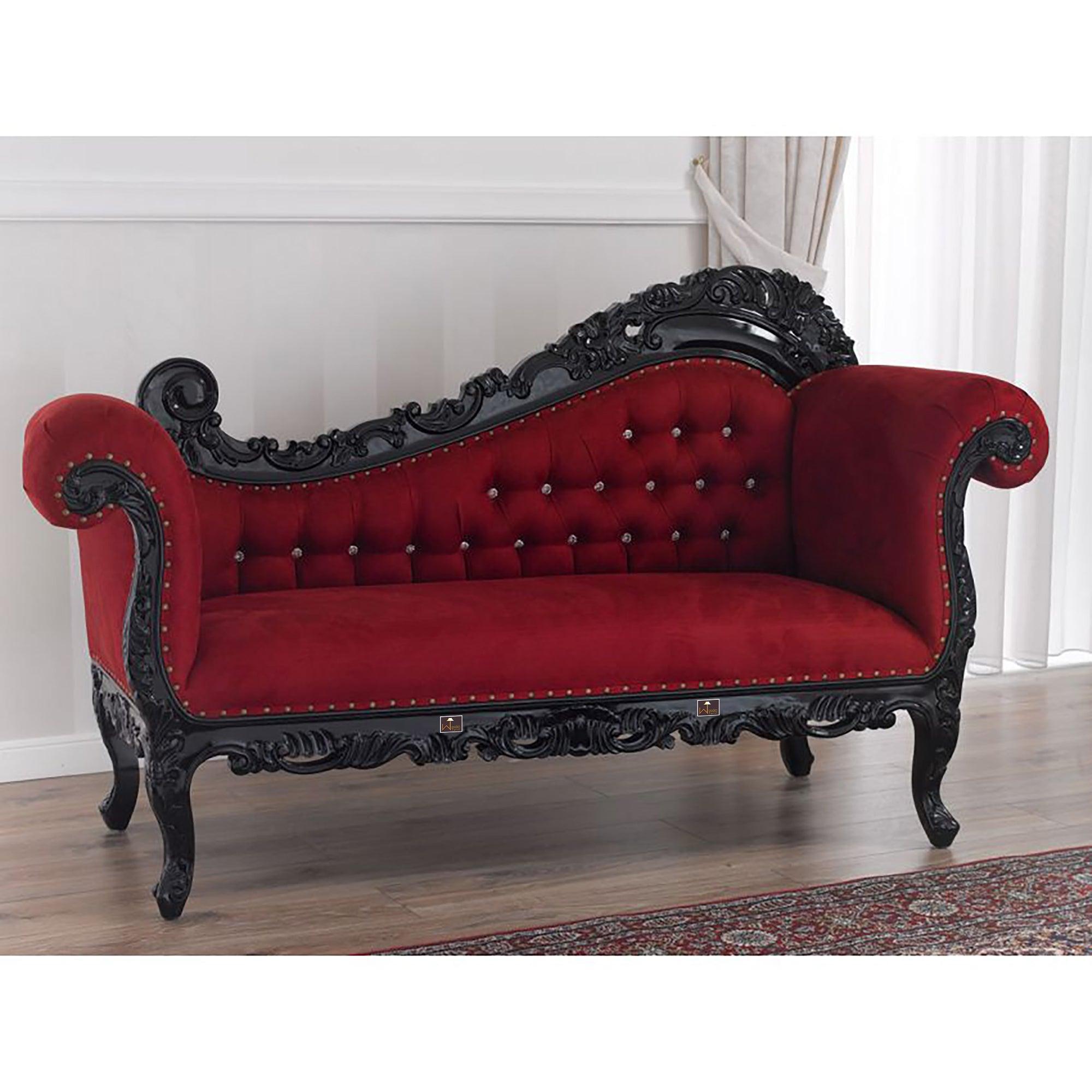 Hand Carved Barock Stil Chaise Longue Sofa Champagner Crystal (Teak Wood) - WoodenTwist