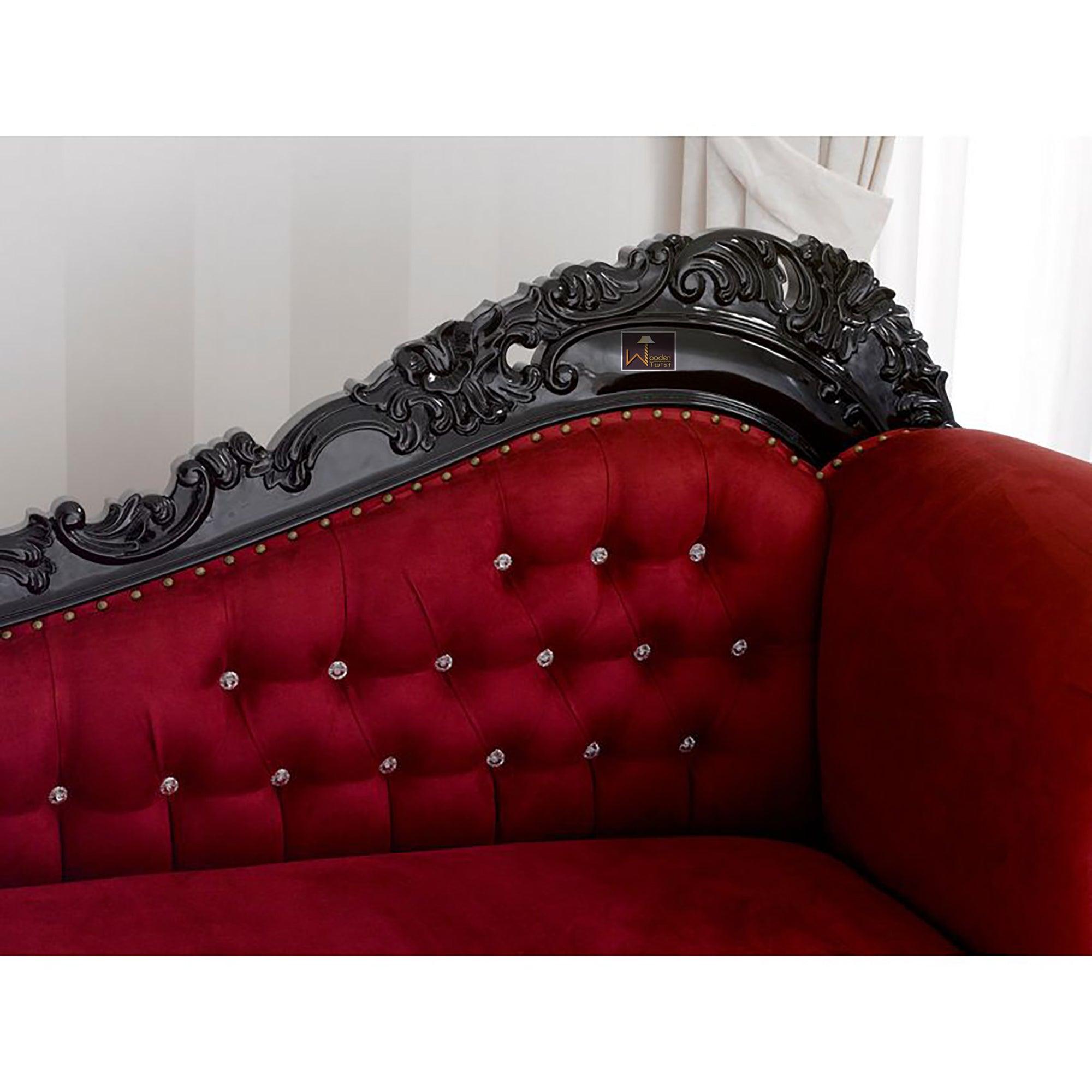 Hand Carved Barock Stil Chaise Longue Sofa Champagner Crystal (Teak Wood) - WoodenTwist