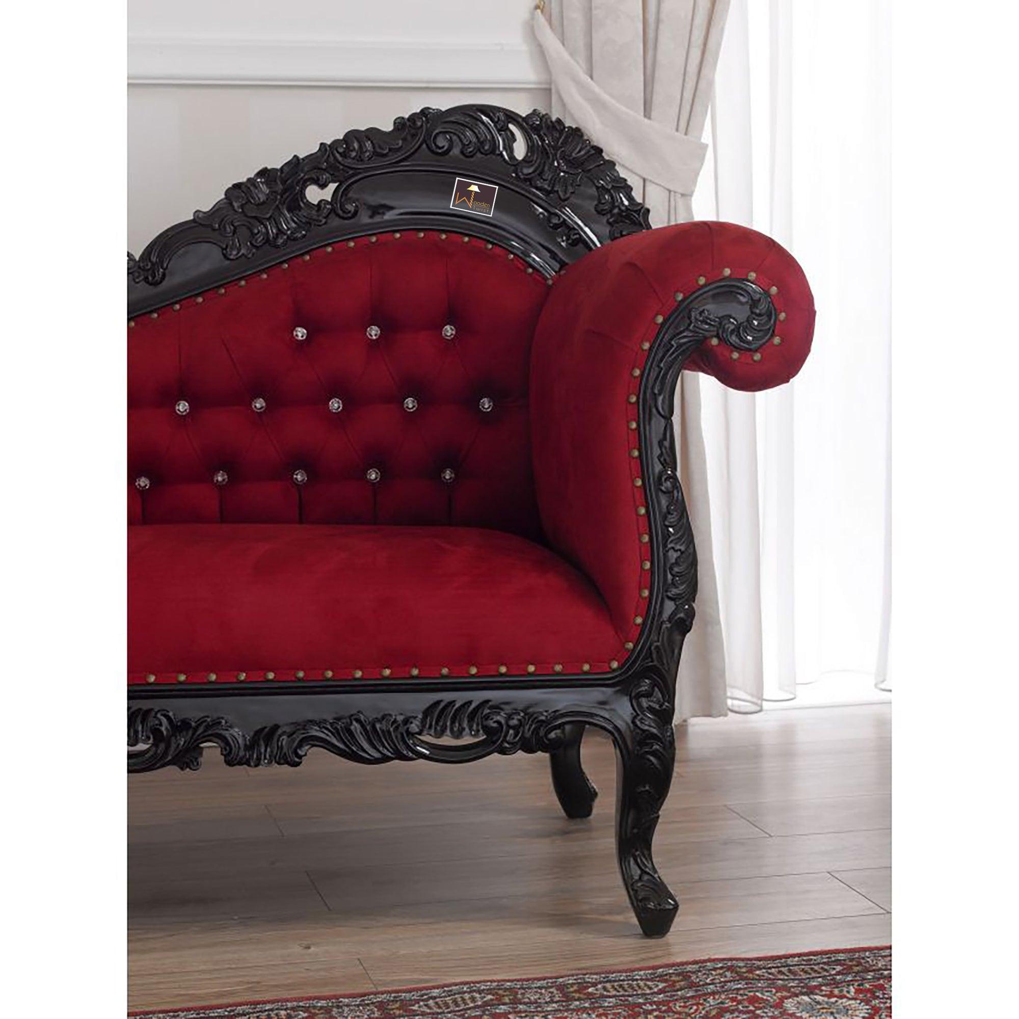 Hand Carved Barock Stil Chaise Longue Sofa Champagner Crystal (Teak Wood) - WoodenTwist