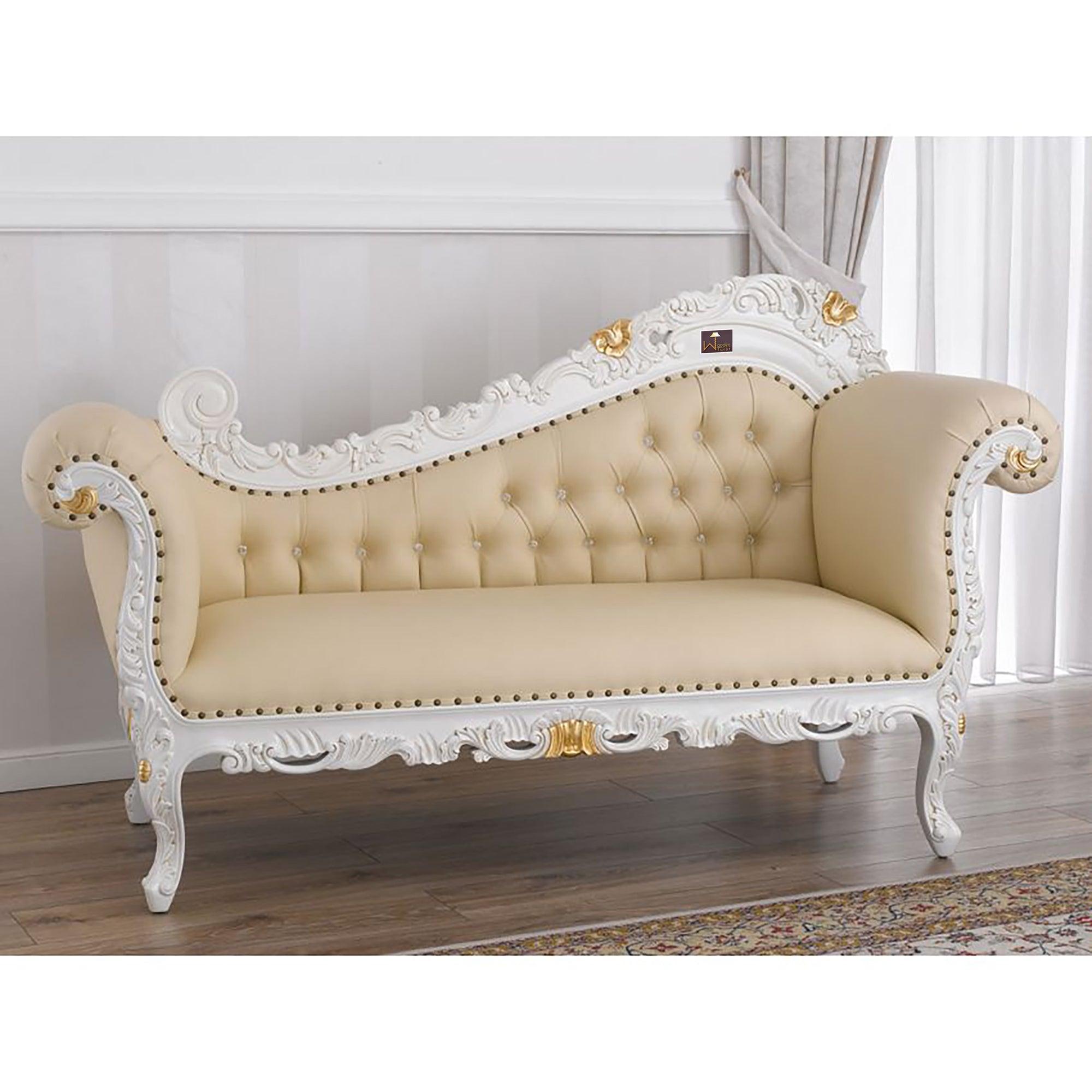 Hand Carved Barock Stil Chaise Longue Sofa Champagner Crystal (Teak Wood) - WoodenTwist