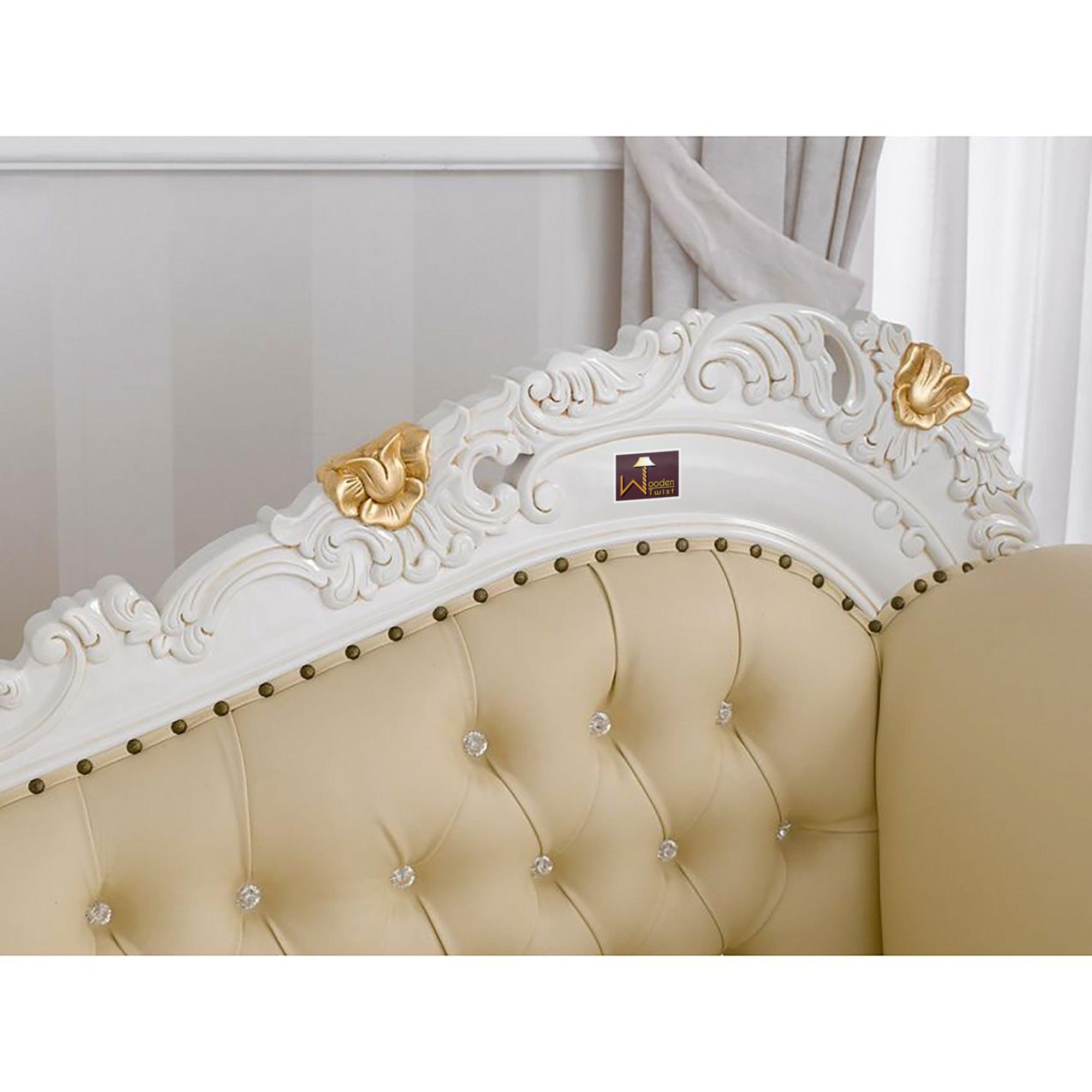 Hand Carved Barock Stil Chaise Longue Sofa Champagner Crystal (Teak Wood) - WoodenTwist