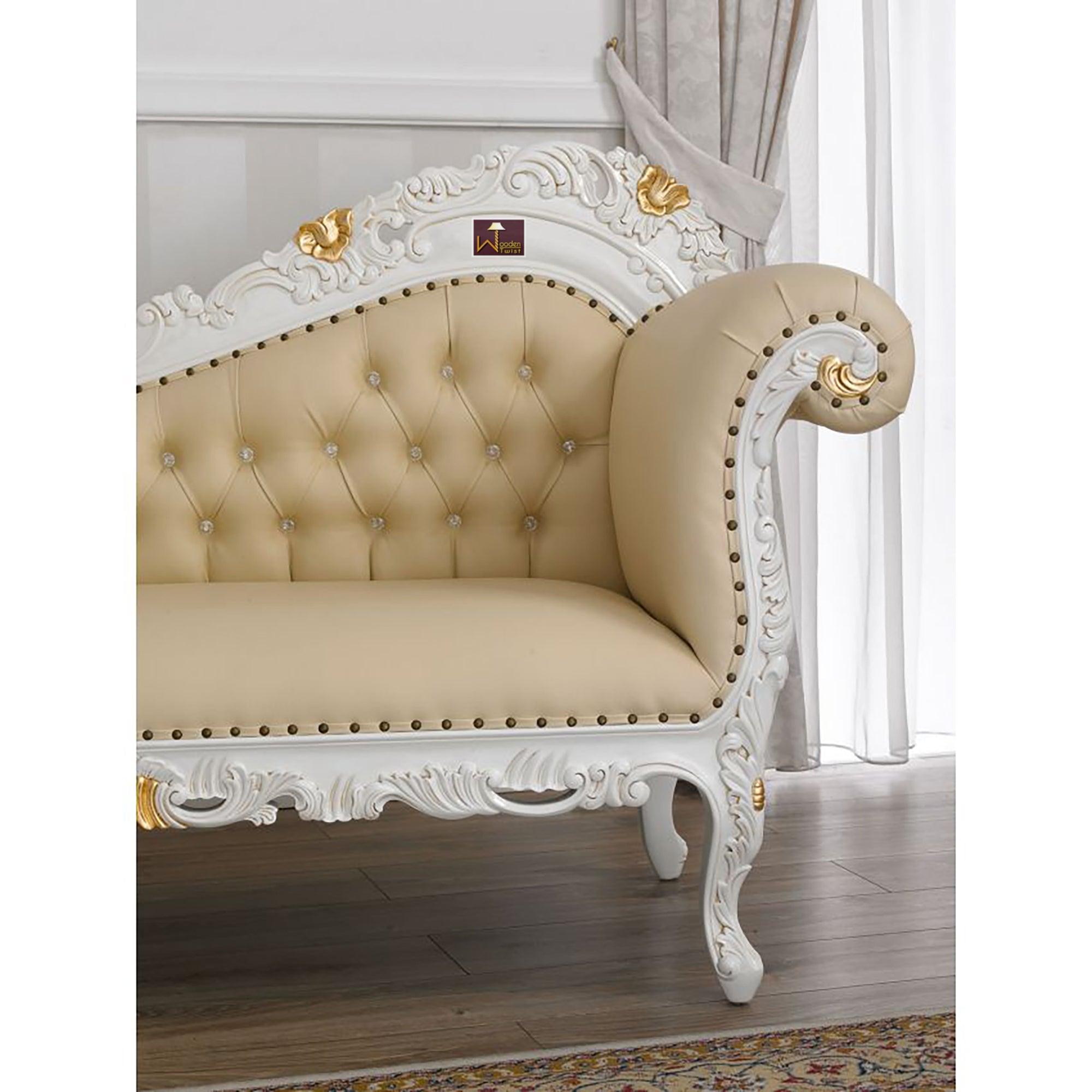 Hand Carved Barock Stil Chaise Longue Sofa Champagner Crystal (Teak Wood) - WoodenTwist