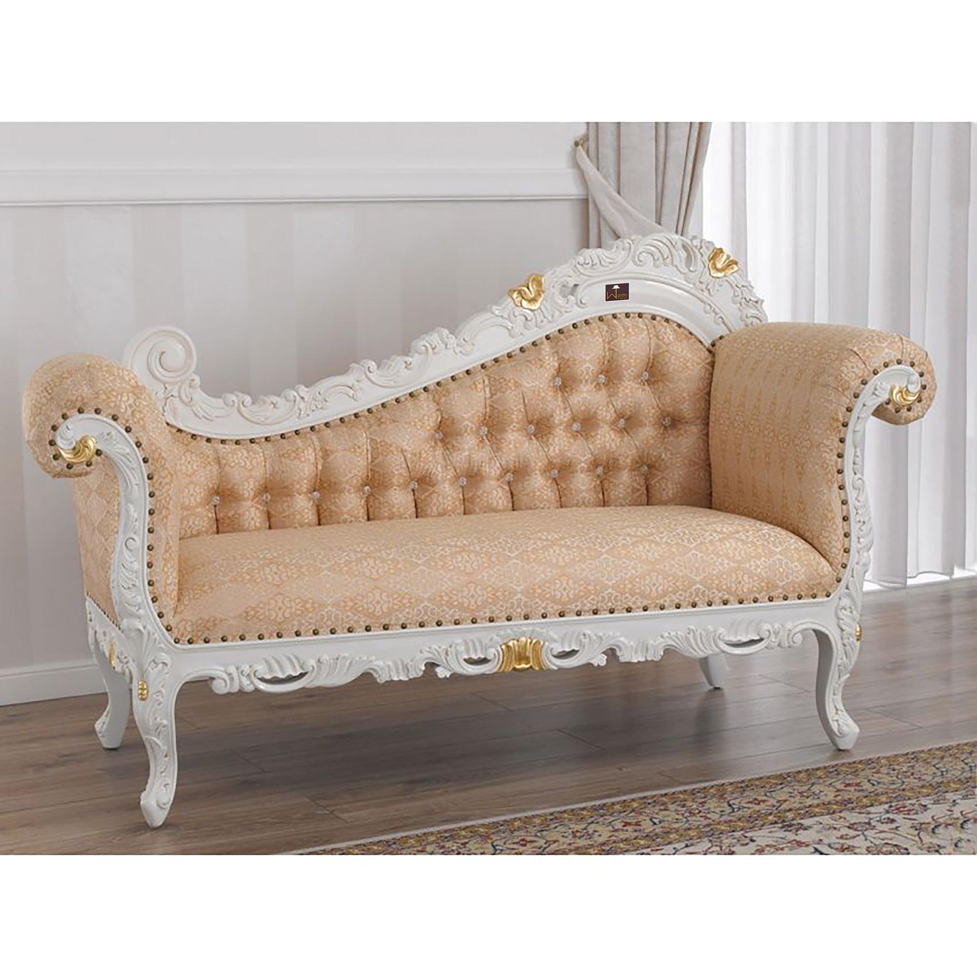 Hand Carved Barock Stil Chaise Longue Sofa Champagner Crystal (Teak Wood) - WoodenTwist