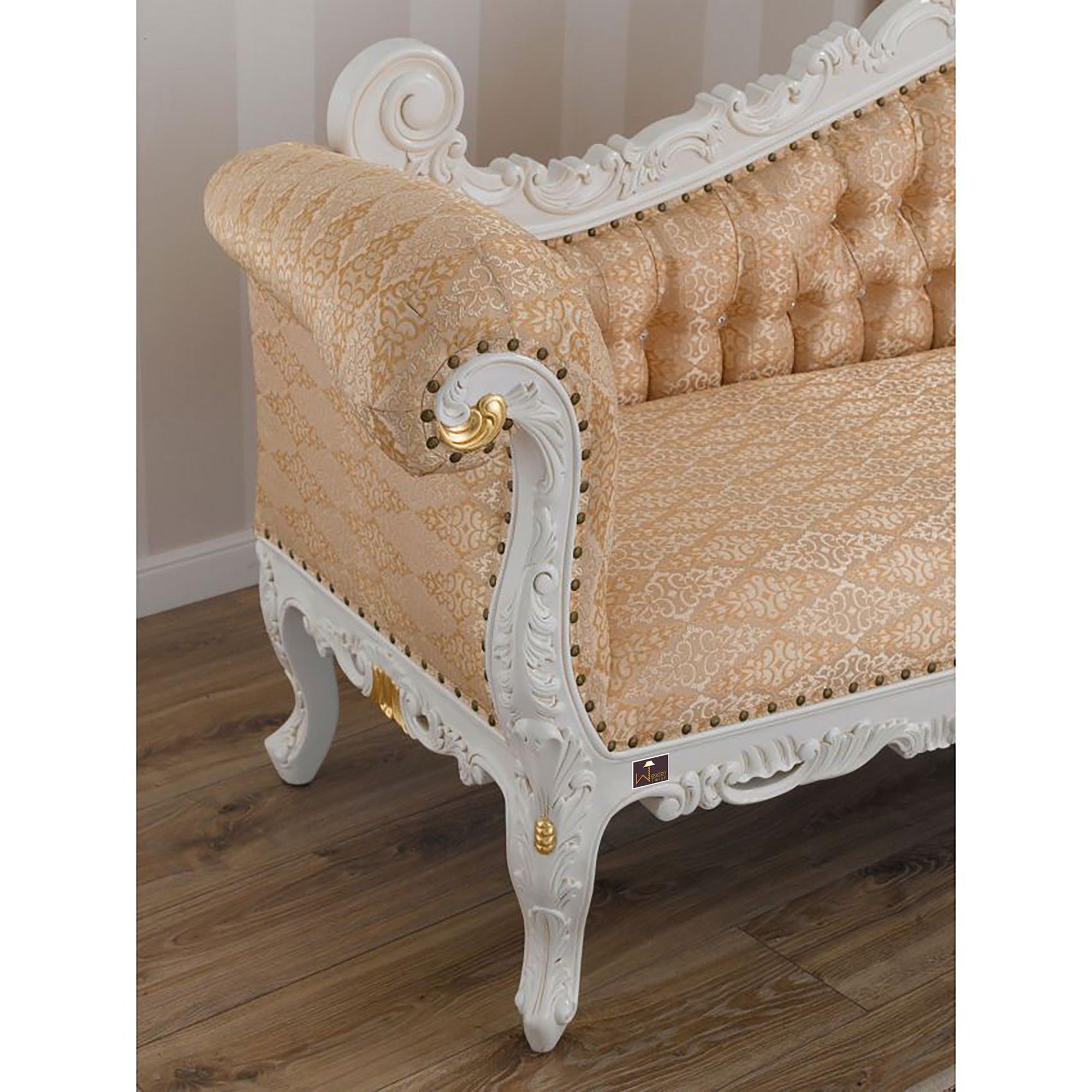 Hand Carved Barock Stil Chaise Longue Sofa Champagner Crystal (Teak Wood) - WoodenTwist