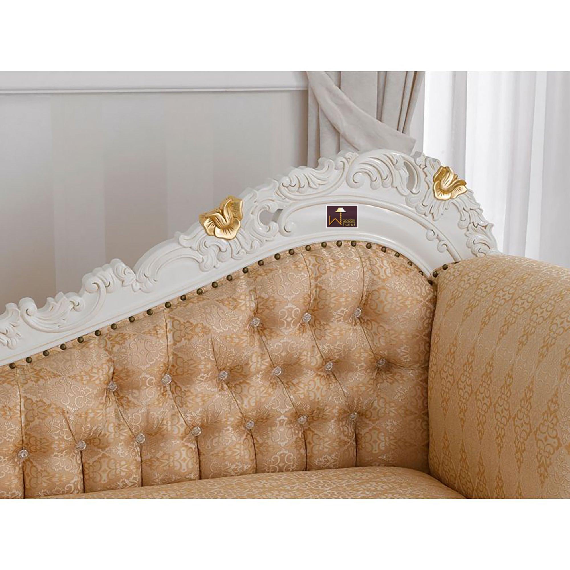 Hand Carved Barock Stil Chaise Longue Sofa Champagner Crystal (Teak Wood) - WoodenTwist