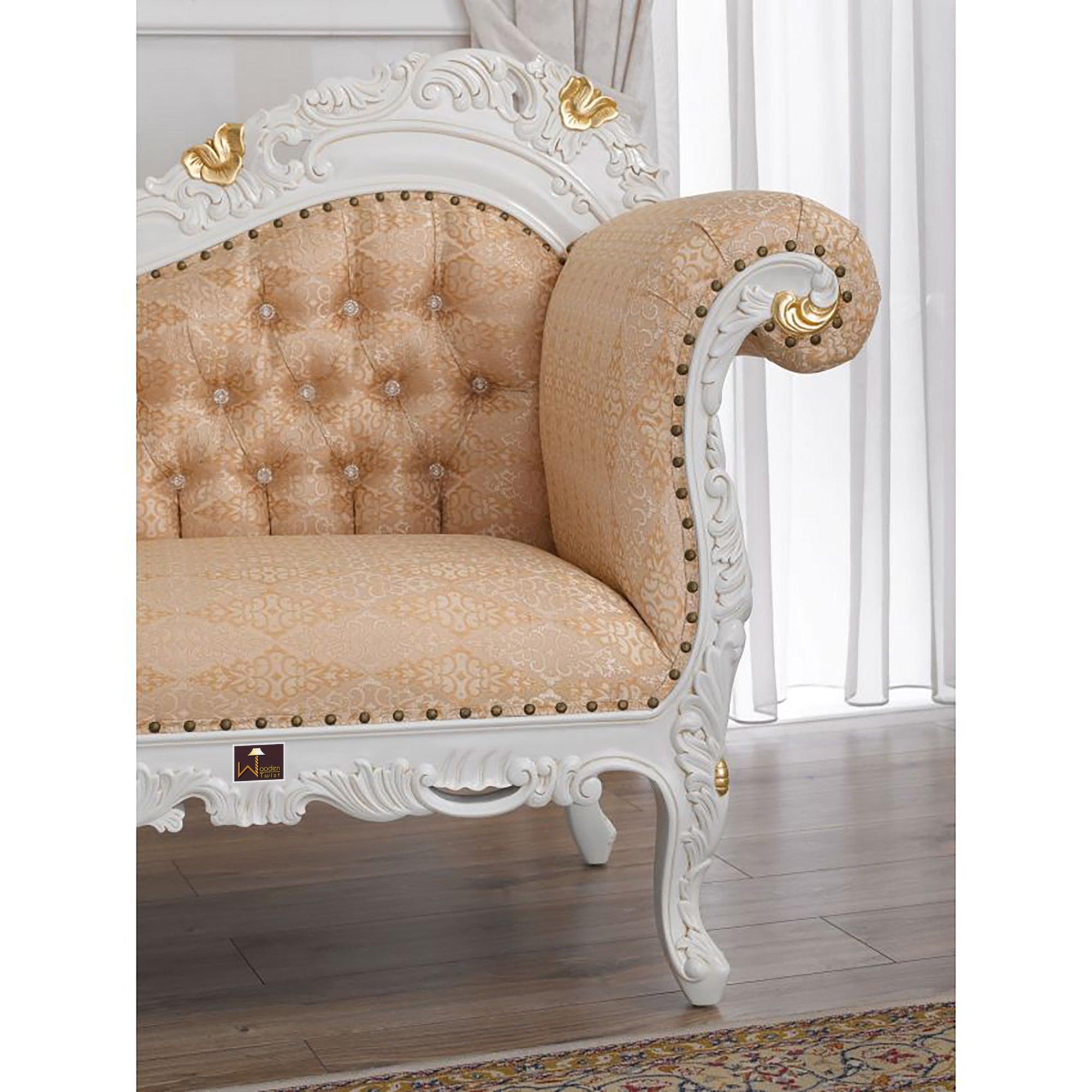 Hand Carved Barock Stil Chaise Longue Sofa Champagner Crystal (Teak Wood) - WoodenTwist