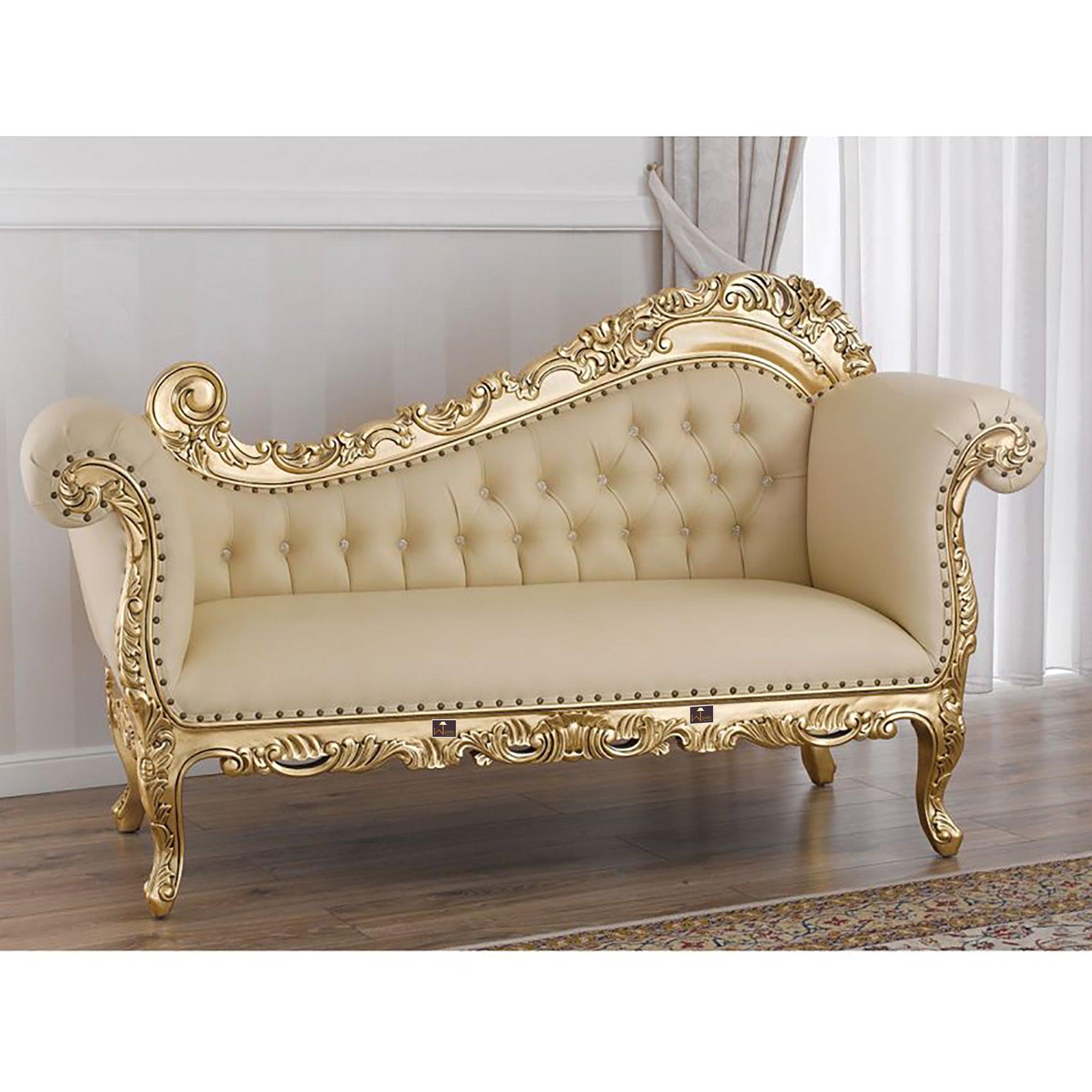 Hand Carved Barock Stil Chaise Longue Sofa Champagner Crystal (Teak Wood) - WoodenTwist